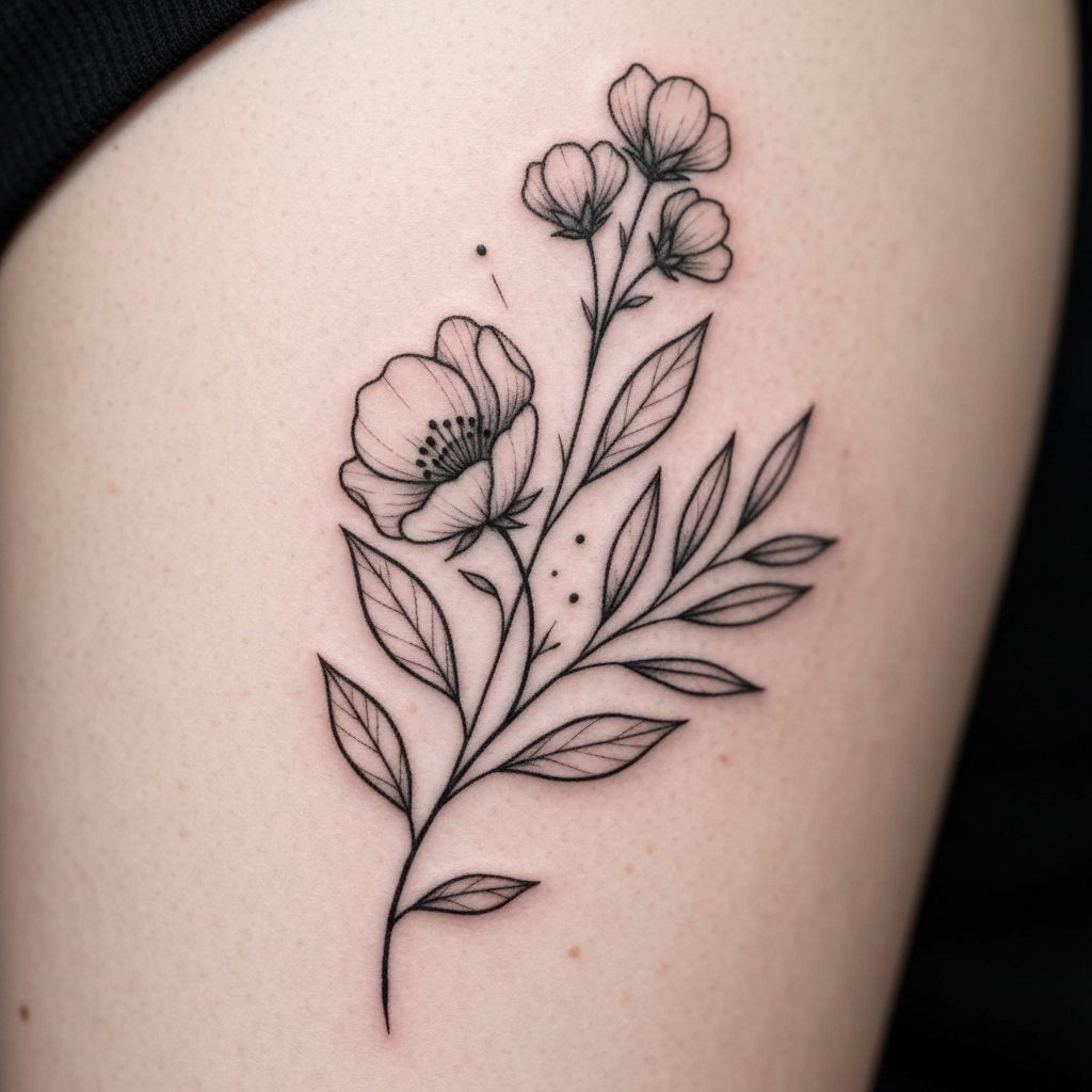Fineline Tattoo – botanisches Motiv, Someonesink EF Erfurt